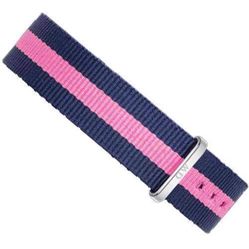 Image of Daniel Wellington blå-pink nato urrem, 17 mm og med sølv spænde